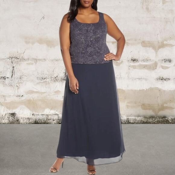 Alex Evenings NWT Mock Two-Piece Gown Blue Size 10 - Picture 1 of 7
